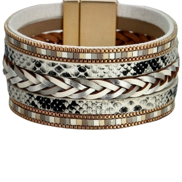 Jewelry - Boho Multi Layer Leather Braided Snake Pattern Magnetic Buckle Bracelet